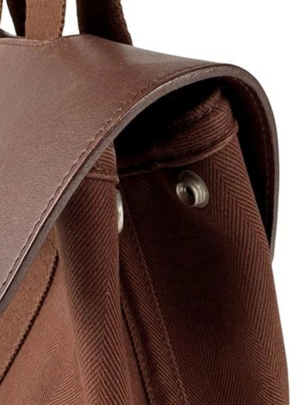 Auth HERMES Valparaiso PM Handbag Brown Cotton/Leather/Silvertone - z8812 - Picture 8 of 13